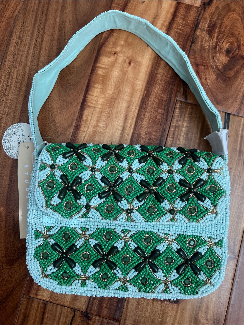 Studio 12 hand Beaded Green Patterned Shoulder Bag